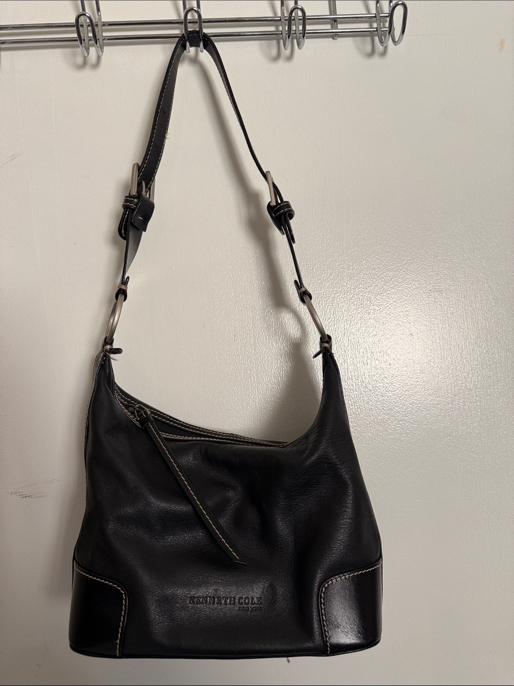 Kenneth Cole Black Leather Shoulder Hobo Bag